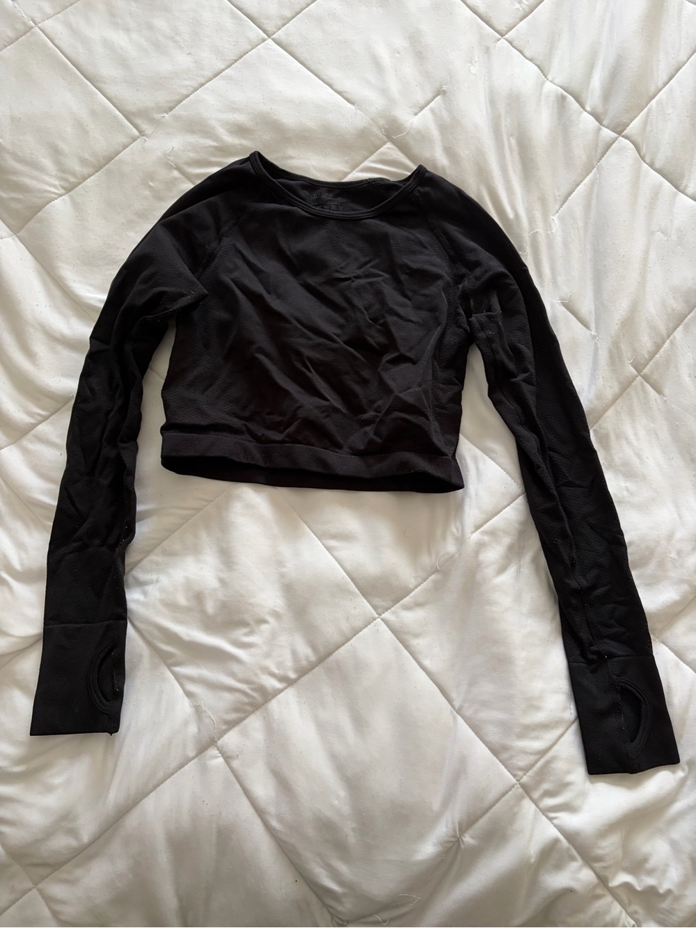 Amazon Black Ribbed Long-Sleeve Cropped Top